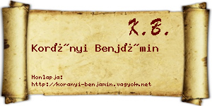 Korányi Benjámin névjegykártya